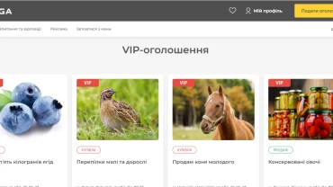 Головна сторінка сайту, блок VIP оголошень